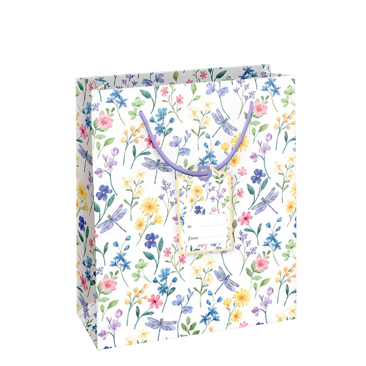 GESCHENKZAK Flower Charm M, wit/ multikleur, aop bloem, papier, 23x18x9cm