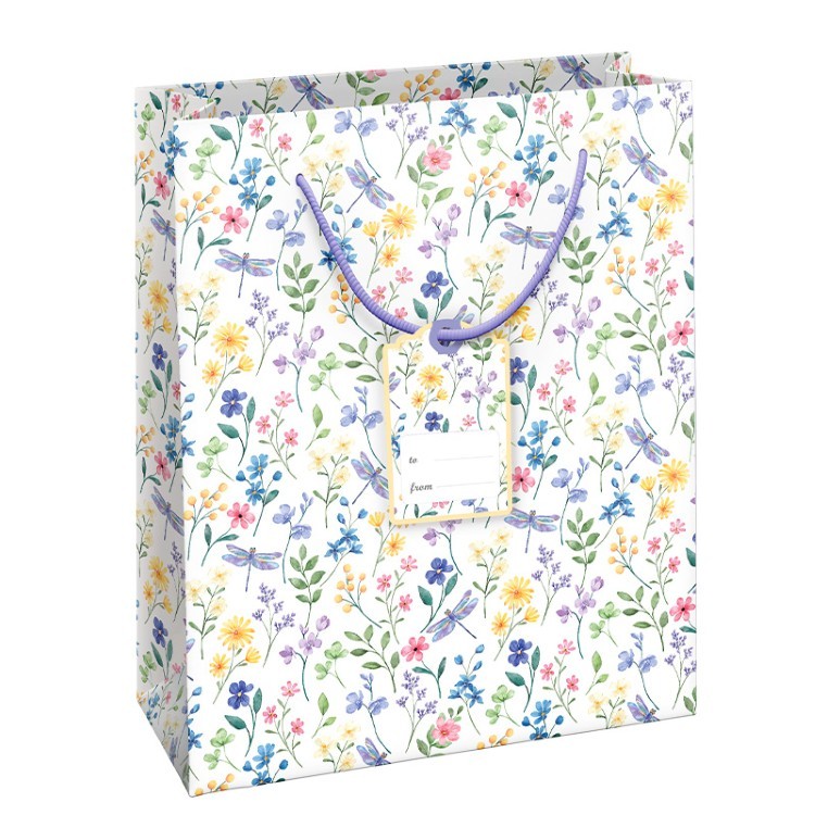GESCHENKZAK Flower Charm L, wit/ multikleur, aop bloem, papier, 31x22x10 cm