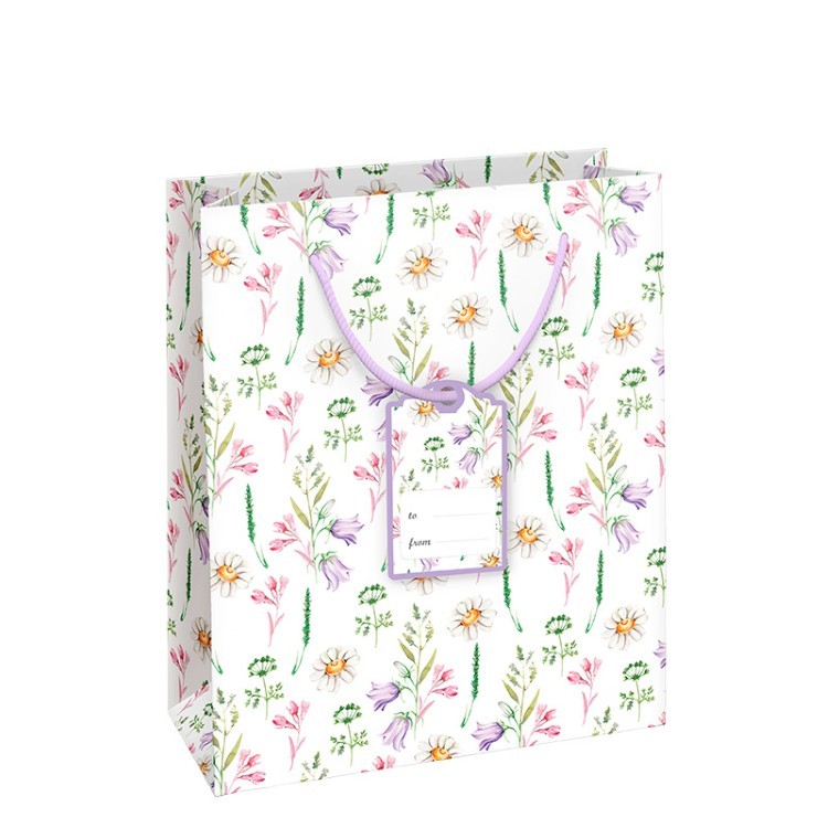 GESCHENKZAK Flower Floral M, wit/ multikleur, aop bloem, papier, 23x18x9cm