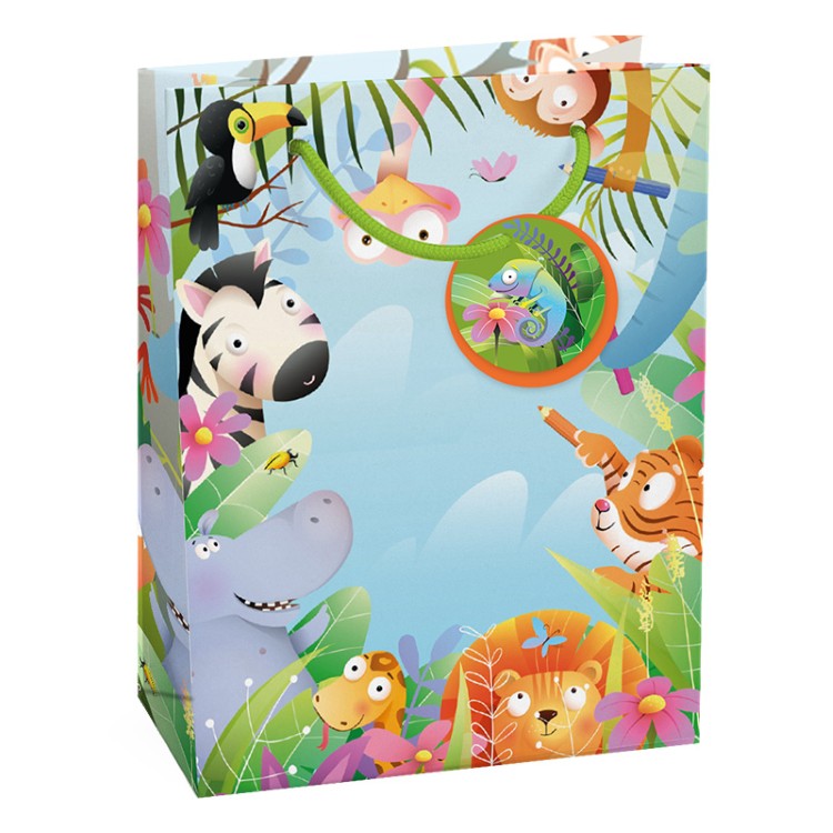 GESCHENKZAK Party Animals M, blauw/ multikleur, dieren, papier, 23x18x9cm