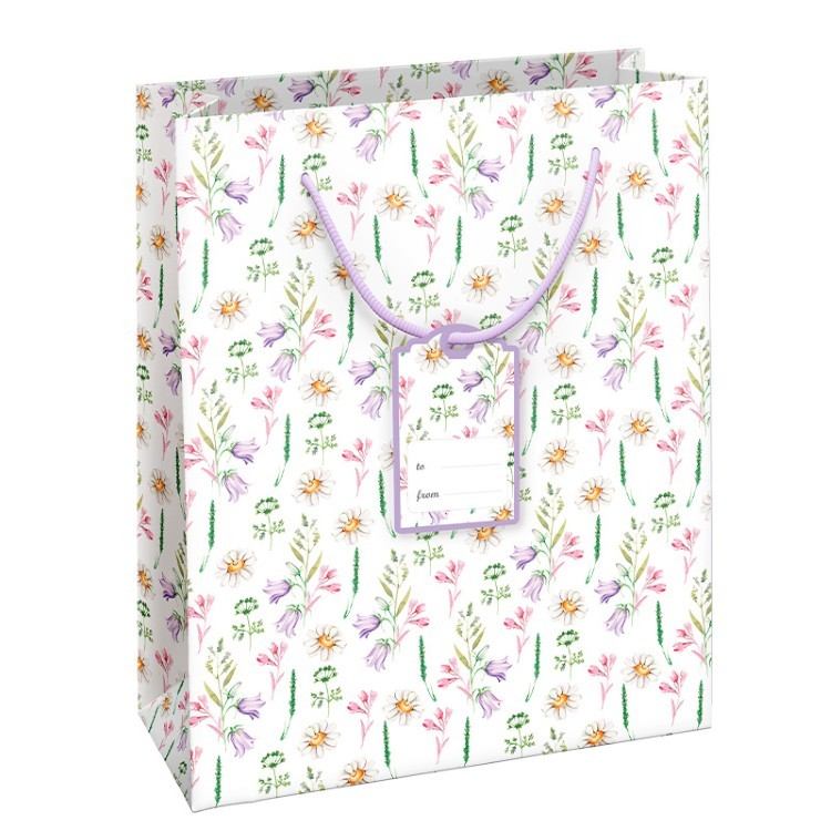 GESCHENKZAK Flower Floral L, wit/ multikleur, aop bloem, papier, 31x22x10 cm