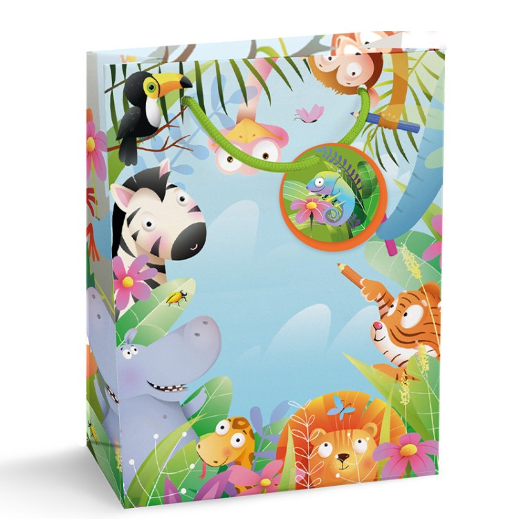 GESCHENKZAK Party Animals L, blauw/ multikleur, dieren, papier, 31x22x10 cm