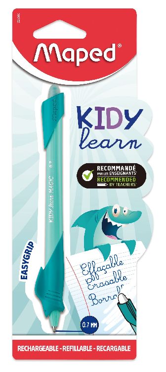 BALPEN 1st, oefenpen, Kidy Learn Magic, Haai, blauw, uitwisbare leerpen, topper gom, BLISTER