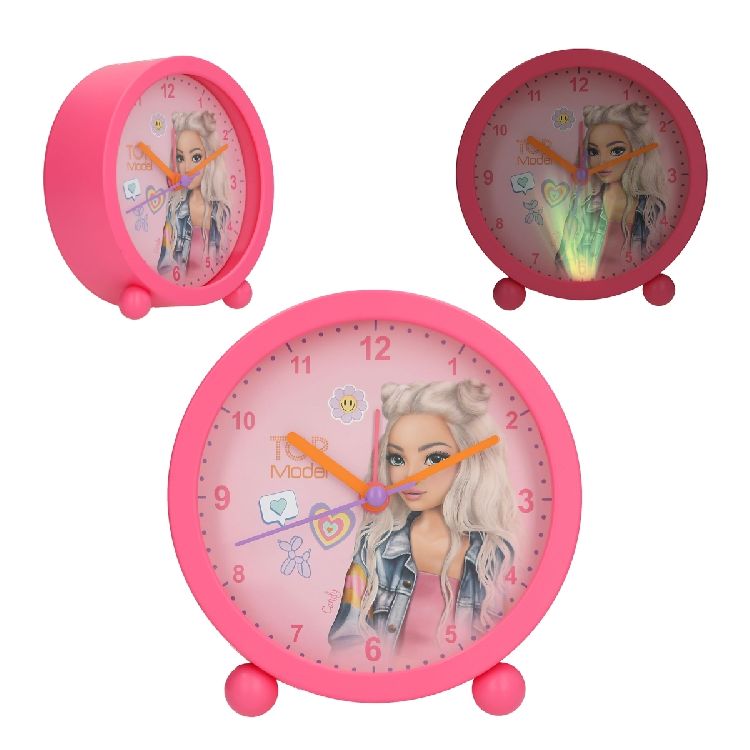 KLOK 1st, Topmodel, wekker, roze,  meisje, met nachtlampfunctie, 11cm,  excl. Batterij
