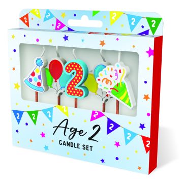 FEESTARTIKELEN kaars, age 2, Cake Candles, set van 5 kaarsjes