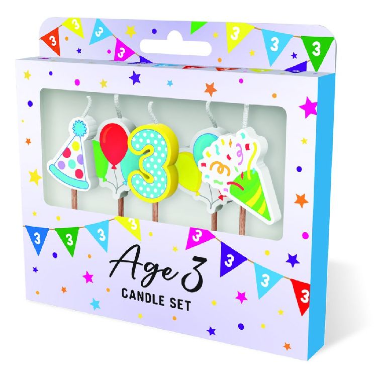 FEESTARTIKELEN kaars, age 3, Cake Candles, set van 5 kaarsjes