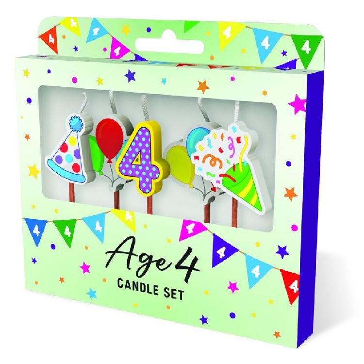 FEESTARTIKELEN kaars, age 4, Cake Candles, set van 5 kaarsjes