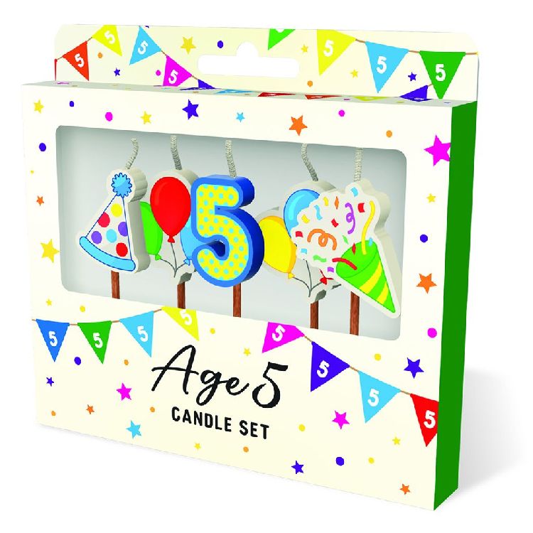 FEESTARTIKELEN kaars, age 5, Cake Candles, set van 5 kaarsjes