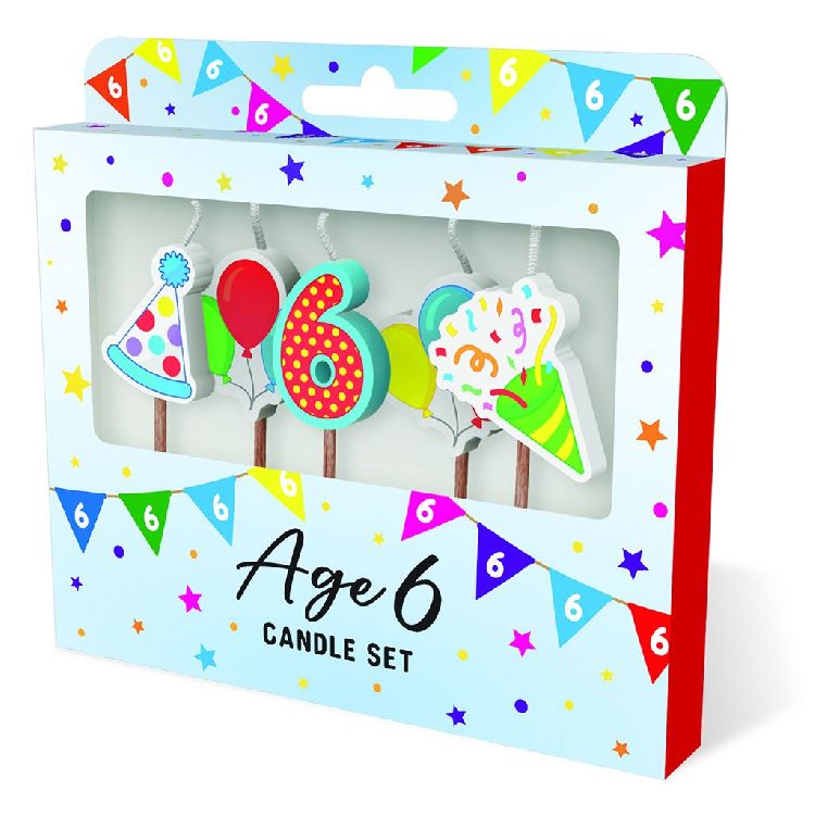 FEESTARTIKELEN kaars, age 6, Cake Candles, set van 5 kaarsjes