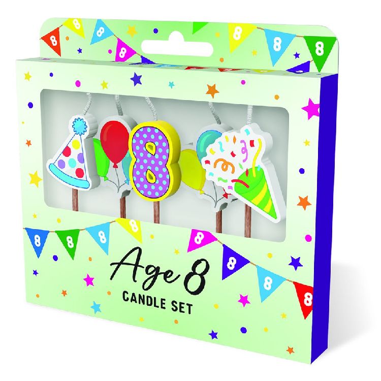 FEESTARTIKELEN kaars, age 8, Cake Candles, set van 5 kaarsjes
