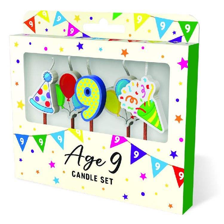 FEESTARTIKELEN kaars, age 9, Cake Candles, set van 5 kaarsjes