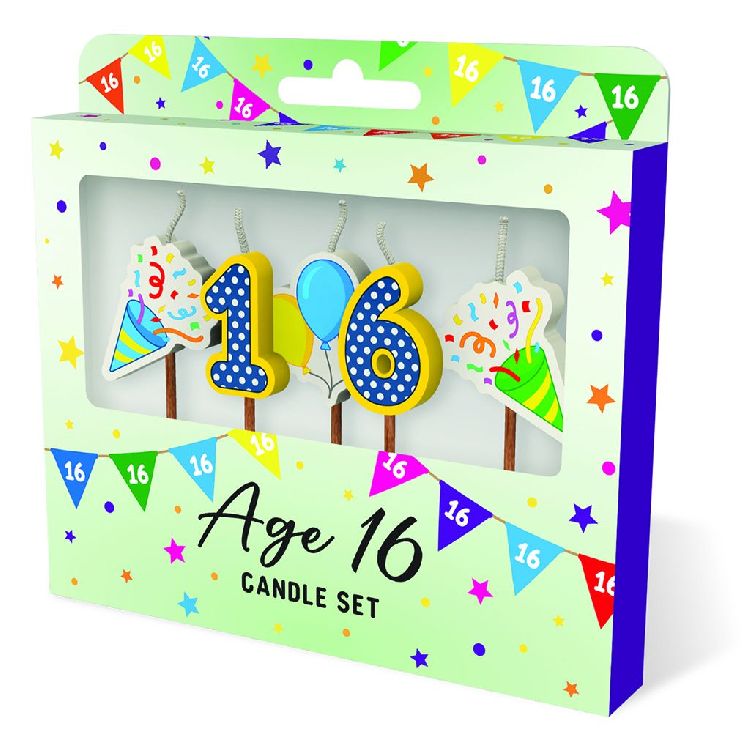 FEESTARTIKELEN kaars, age 16, Cake Candles, set van 5 kaarsjes