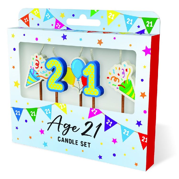 FEESTARTIKELEN kaars, age 21, Cake Candles, set van 5 kaarsjes