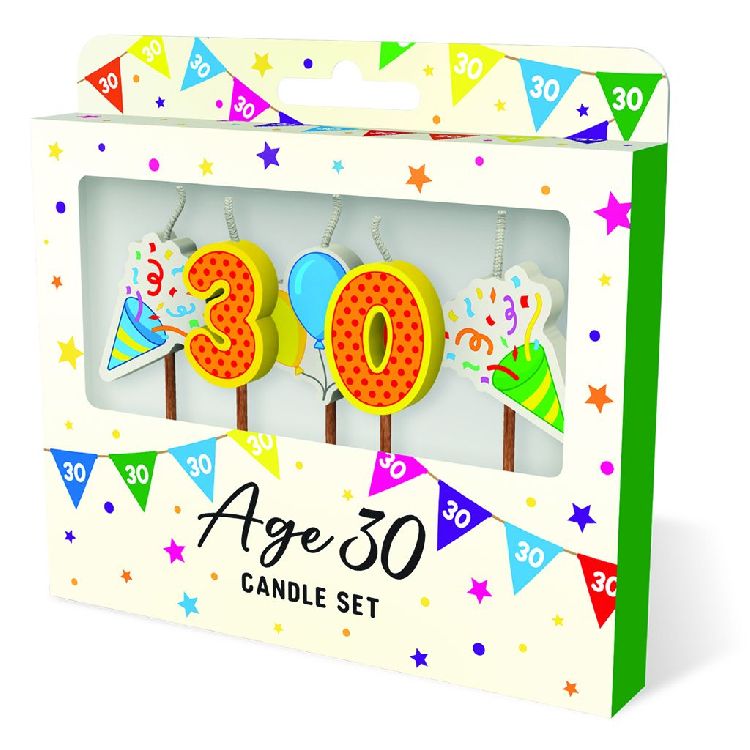 FEESTARTIKELEN kaars, age 30, Cake Candles, set van 5 kaarsjes