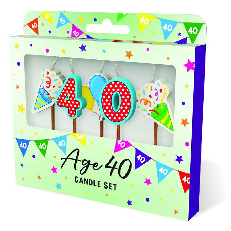 FEESTARTIKELEN kaars, age 40, Cake Candles, set van 5 kaarsjes