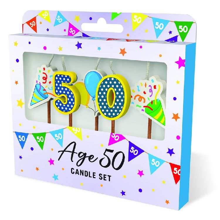 FEESTARTIKELEN kaars, age 50, Cake Candles, set van 5 kaarsjes