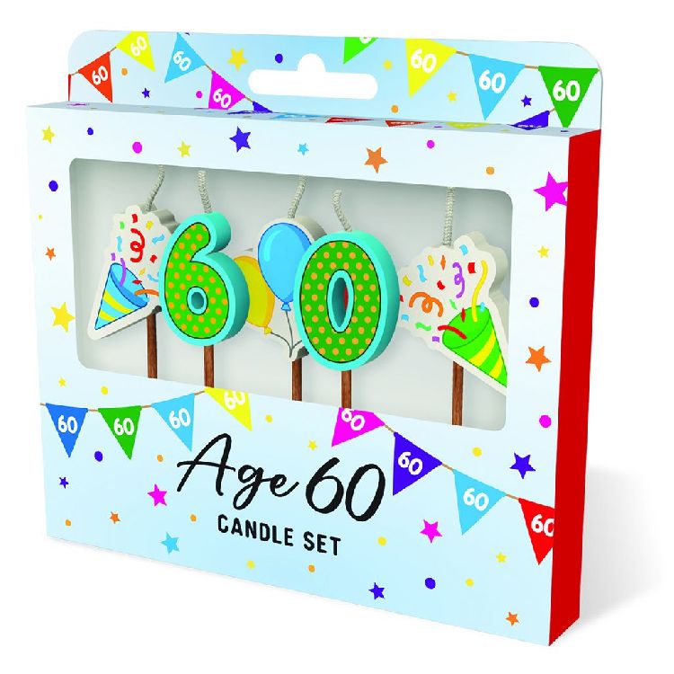 FEESTARTIKELEN kaars, age 60, Cake Candles, set van 5 kaarsjes