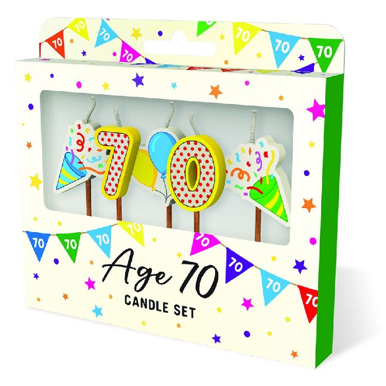 FEESTARTIKELEN kaars, age 70, Cake Candles, set van 5 kaarsjes