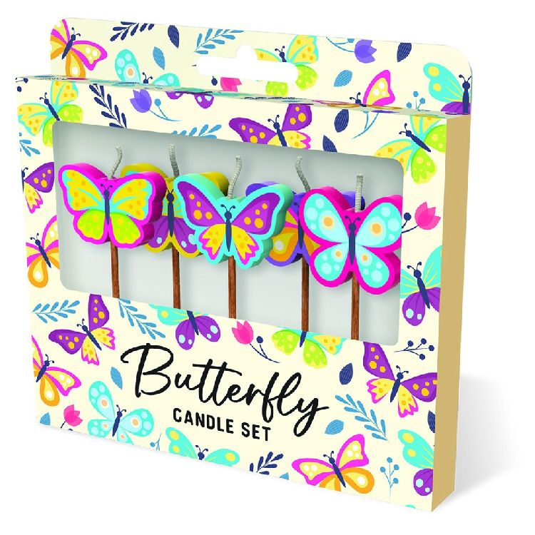FEESTARTIKELEN kaars, butterfly, Cake Candles, set van 5 kaarsjes