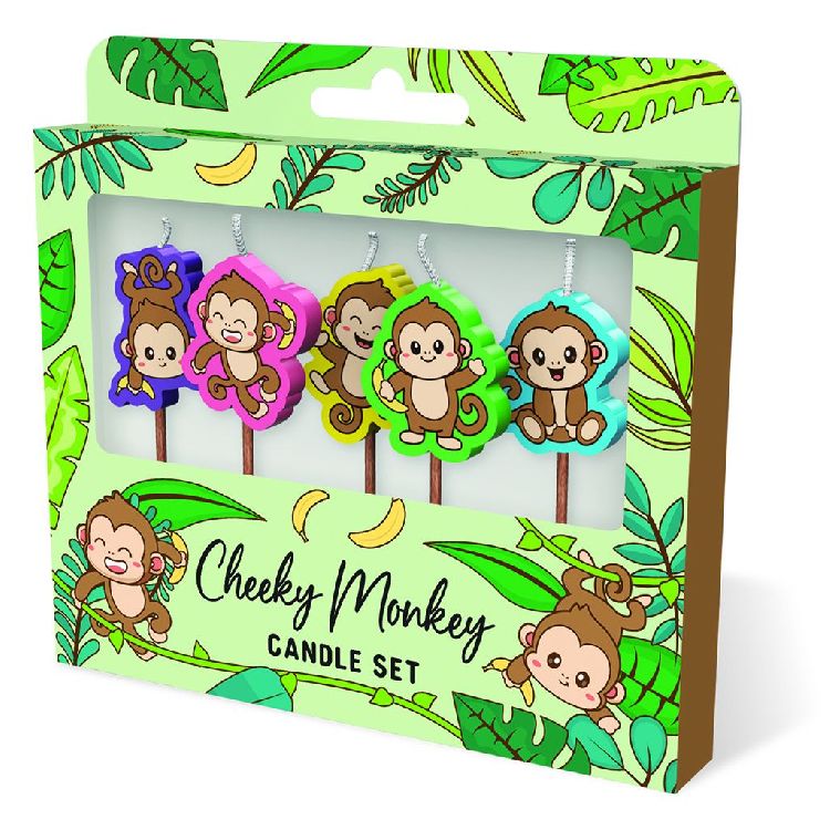 FEESTARTIKELEN kaars, cheeky monkey, Cake Candles, set van 5 kaarsjes
