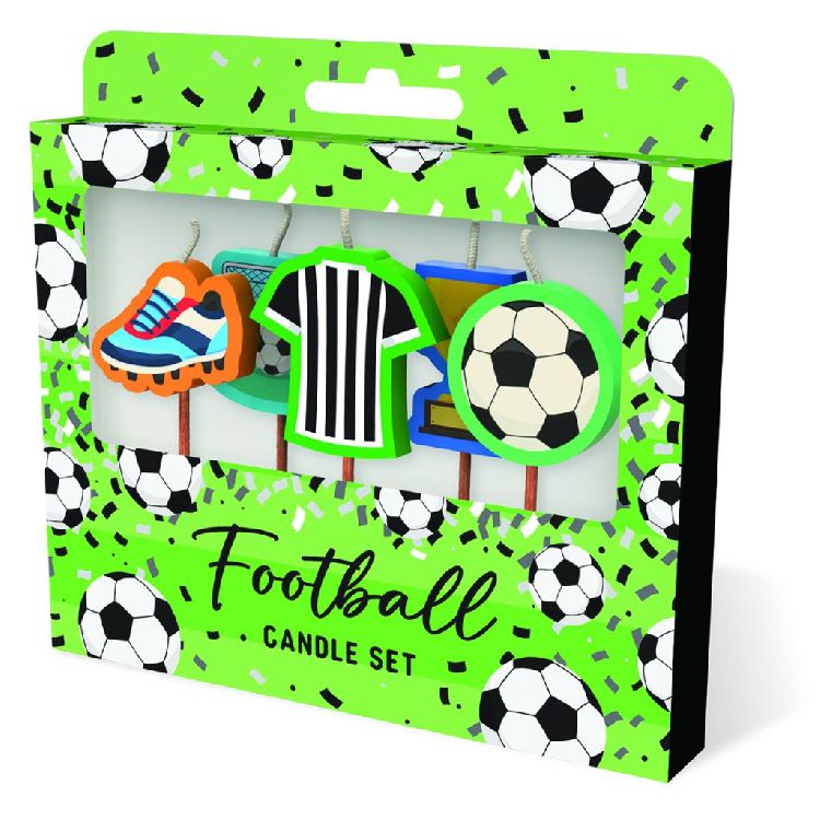 FEESTARTIKELEN kaars, football black white shirt, Cake Candles, set van 5 kaarsjes