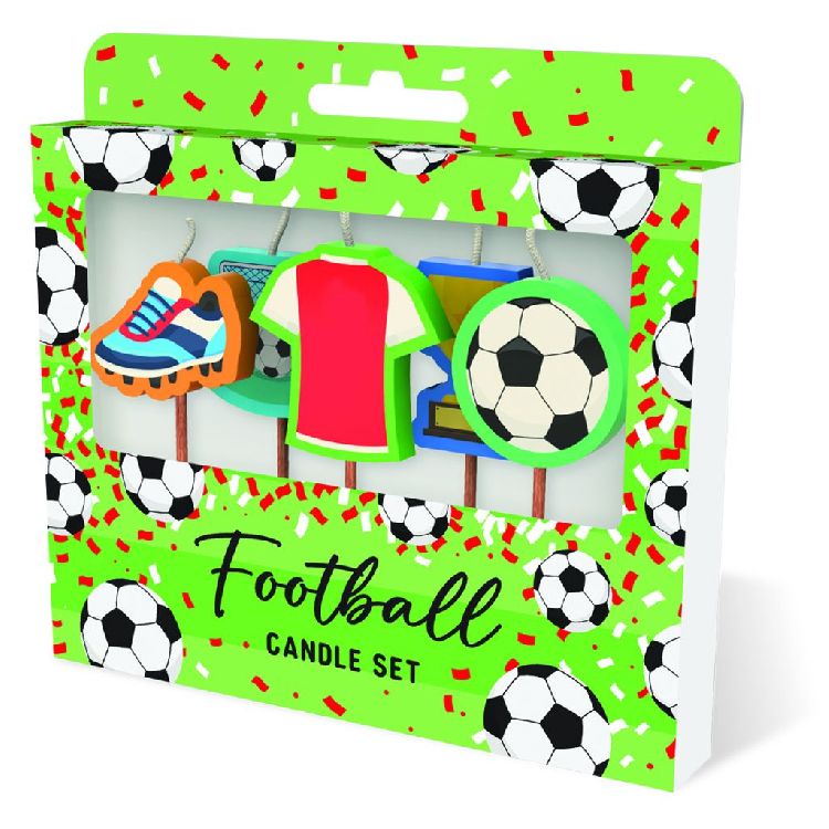FEESTARTIKELEN kaars, football red white shirt, Cake Candles, set van 5 kaarsjes