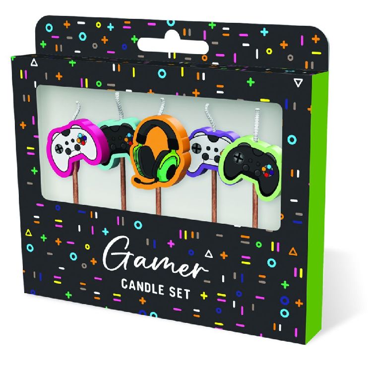 FEESTARTIKELEN kaars, gamer, Cake Candles, set van 5 kaarsjes