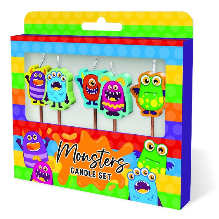 FEESTARTIKELEN kaars, monsters, Cake Candles, set van 5 kaarsjes