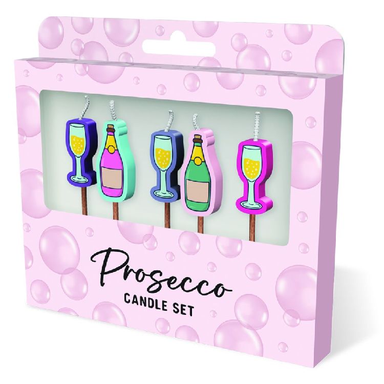 FEESTARTIKELEN kaars, prosecco, Cake Candles, set van 5 kaarsjes