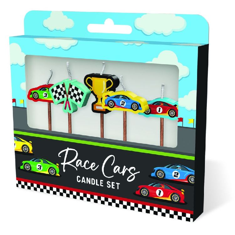 FEESTARTIKELEN kaars, race cars, Cake Candles, set van 5 kaarsjes