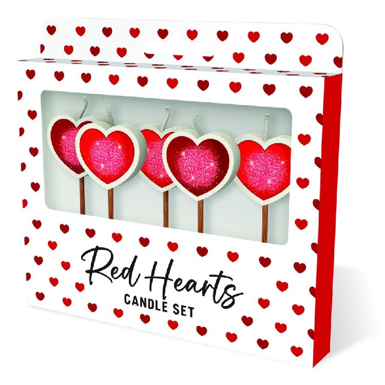 FEESTARTIKELEN kaars, red hearts, Cake Candles, set van 5 kaarsjes
