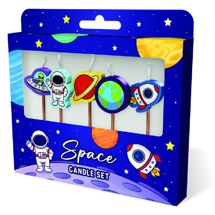 FEESTARTIKELEN kaars, space, Cake Candles, set van 5 kaarsjes