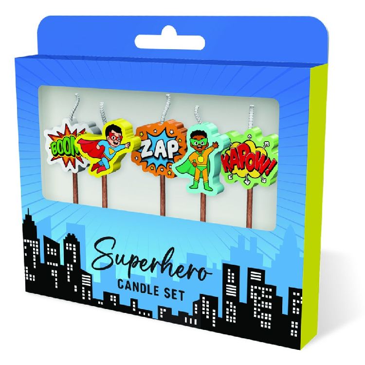FEESTARTIKELEN kaars, superhero, Cake Candles, set van 5 kaarsjes