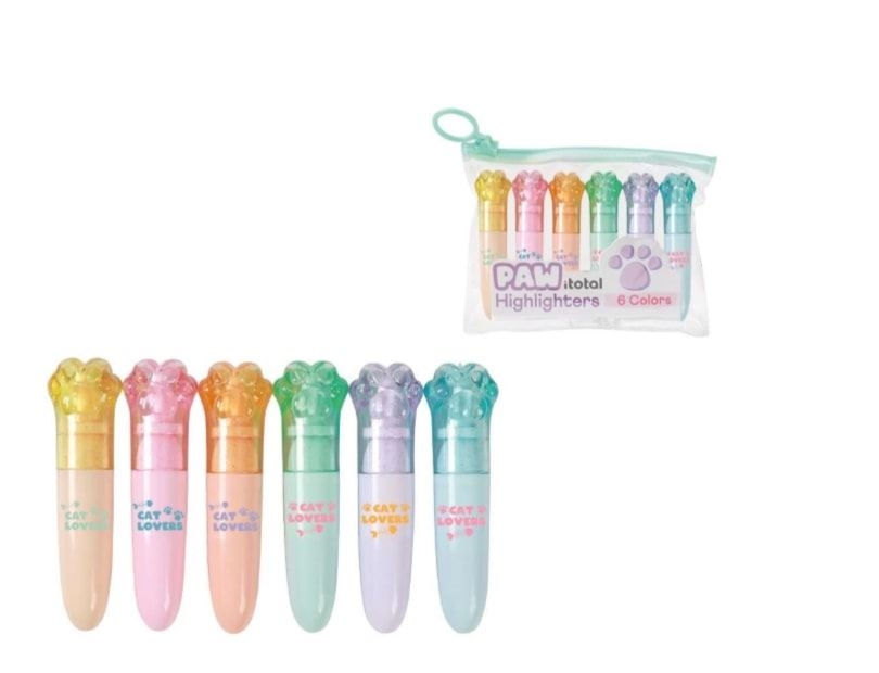 TEKSTMARKER Mini highliters paw Macaron, set van 6st, etui, multikleur