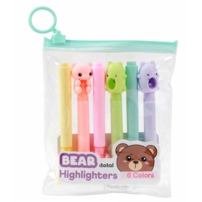 TEKSTMARKER Mini highliters teddy bear Macaron, set van 6st, etui, multikleur