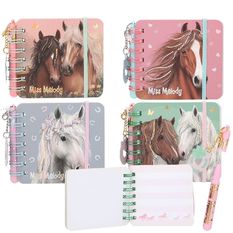 NOTITIEBOEK 1st, Miss Melody, spiraalbinding, 40pg, met balpen, elastieksl., paardenprint, assortiment