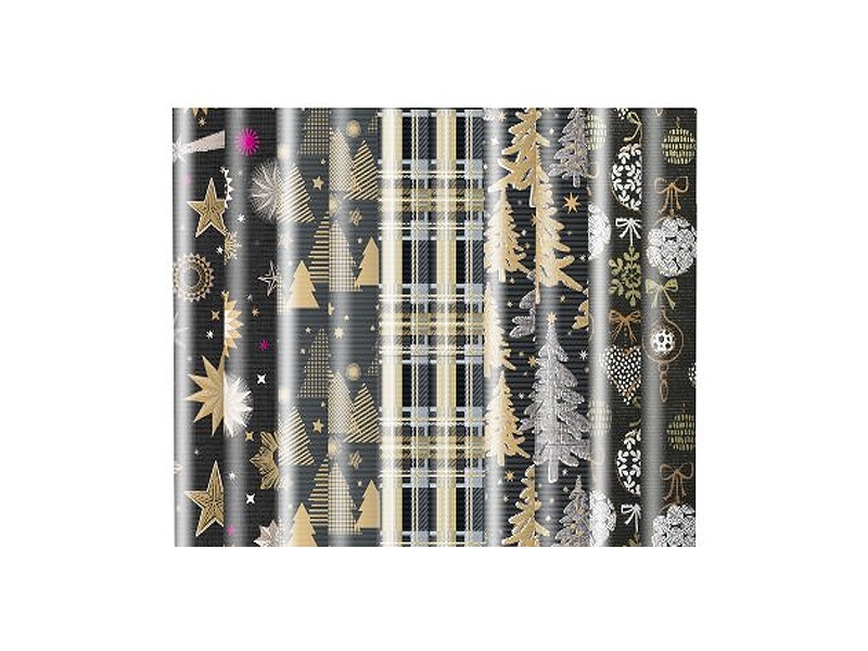 GESCHENKPAPIER Kraft Xmas Anthrazit/ Gold, 70x300cm, kerst, assortiment