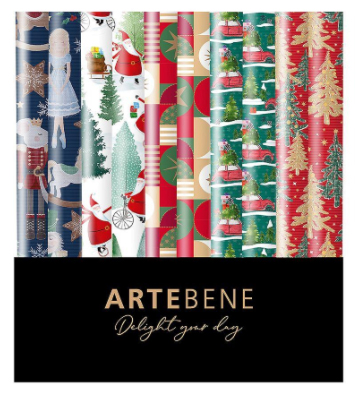 GESCHENKPAPIER Kraftrippe Santa, 70x300cm, kerst, assortiment