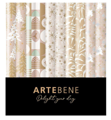 GESCHENKPAPIER Kraftrippe Baume Sterne, 70x200cm, kerst, assortiment