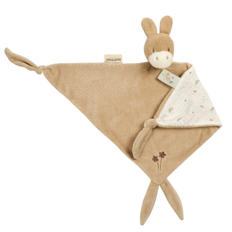 Knuffeldoek/fopspeendoekje Nattou, Maxi Knuffeldoekje Ezel Licht Karamel | Loulou