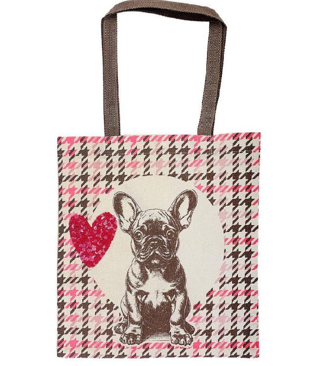 SHOPPER 1st, Easybag Baumwolle, 35x38cm, hund, bruin/roze