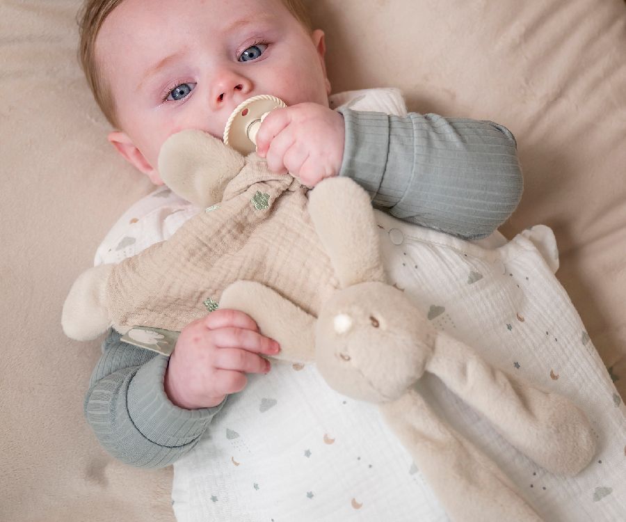 Knuffeldoek/fopspeendoekje Nattou, Mini Doudou Konijn Zandkleur | Loulou
