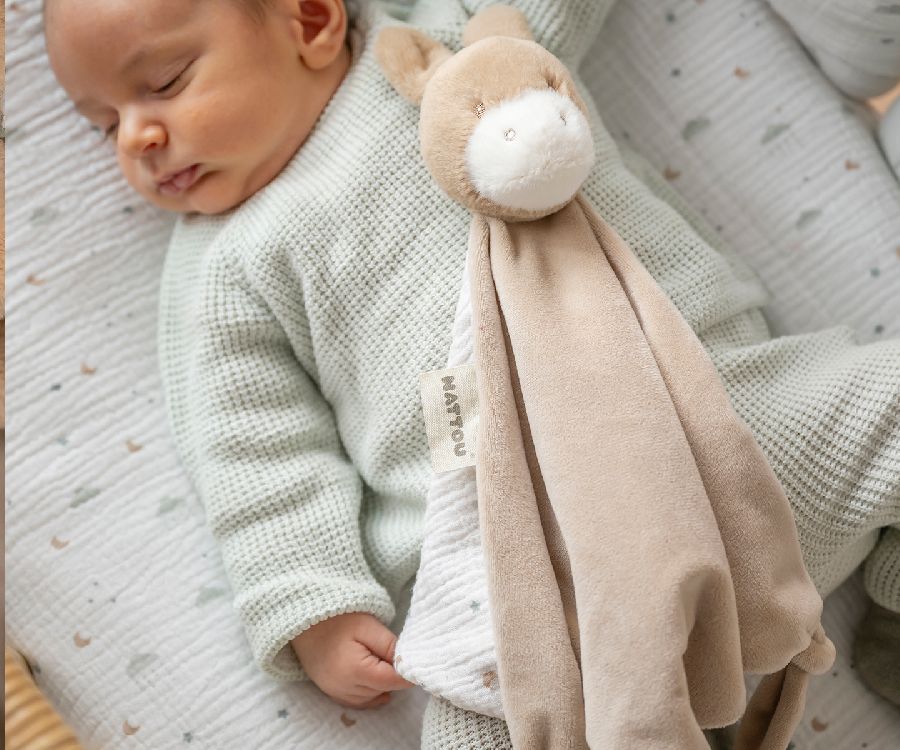 Knuffeldoek/fopspeendoekje Nattou, Maxi Knuffeldoekje Ezel Licht Karamel | Loulou