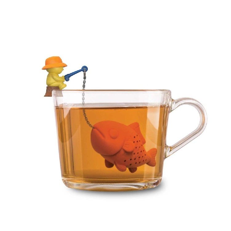 KRUIDEN INFUSER 1st, Big Fish Tea Infuser, visser met vis als kruidenpotje, geel/oranje, keukengerei