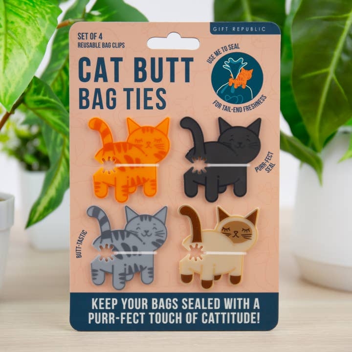 VERSHOUDCLIP Cat butt bag ties, set van 4, multikleur, kat