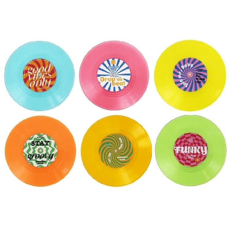 ONDERZETTER Vinyl coasters, disco, multikleur, set van 6, kunststof, TAFELGEREI