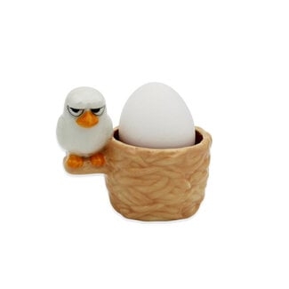 EIERDOPJE 1st, Egg Cup Grumpy Bird Egon, ceramic, wit/beige, voor 1 gekookt eitje, 9.5x7x8.5cm, KEUKENGEREI