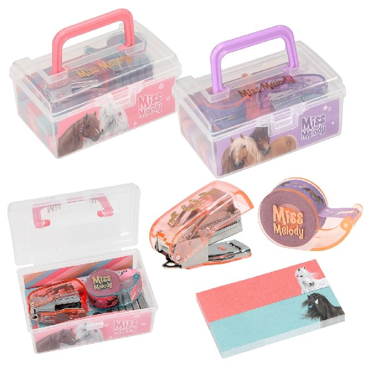 SCHRIJFSET 1st, Miss Melody, schrijf- warenset, kistje met handvat, assortiment, roze/paars