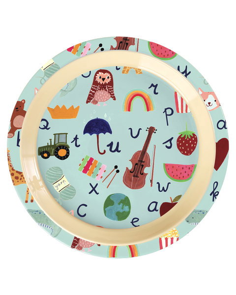 Bord Rice Kids Plate, plat bord | Blue ABC Print