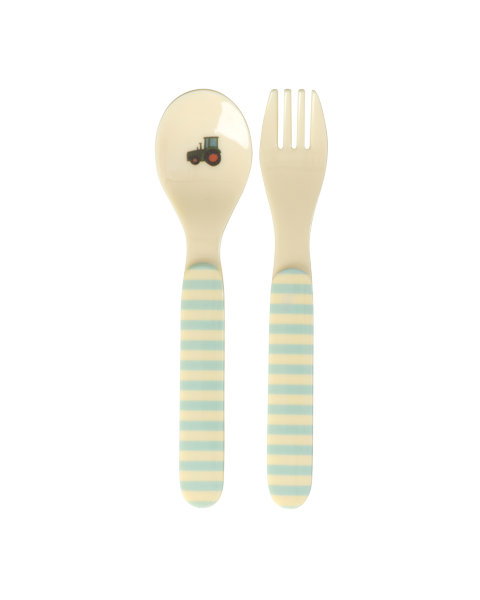 Bestek Rice Baby Spoon and Fork, lepel/vork | Blue ABC Print